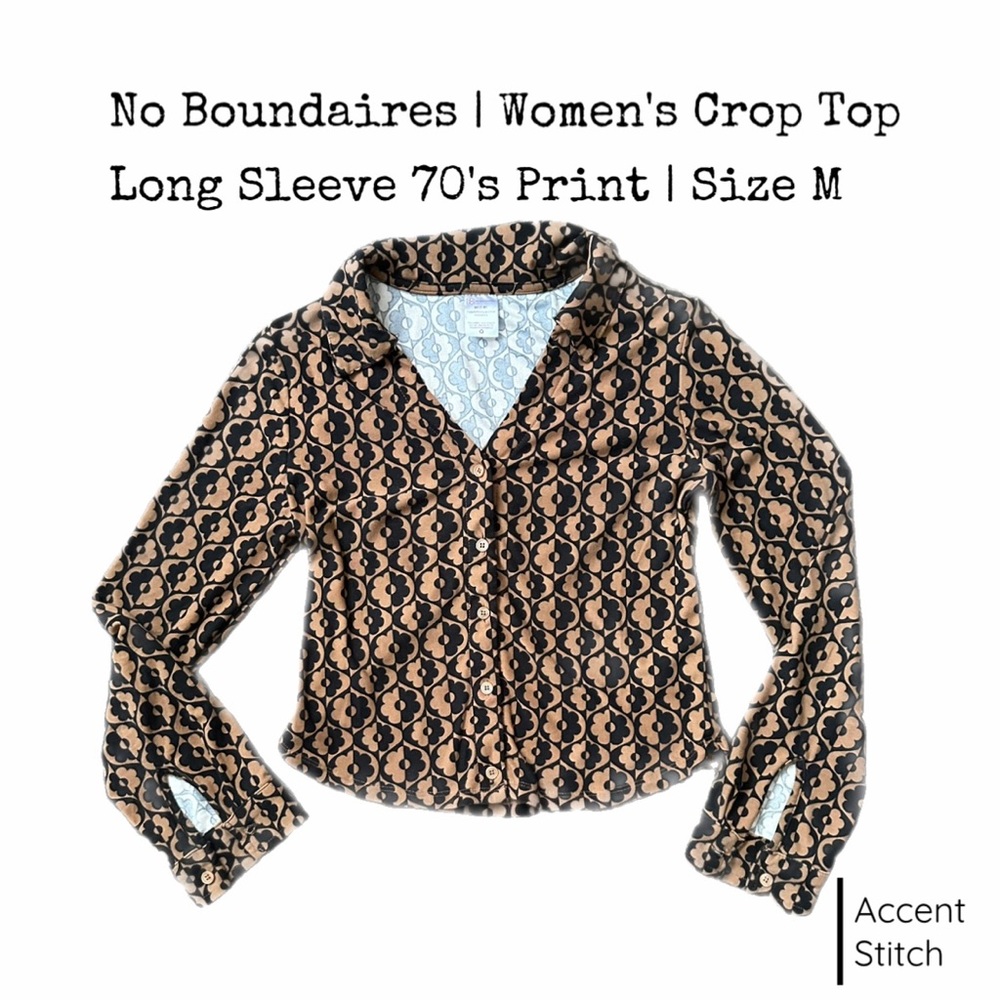 No Boundaries | Women’s Crop Top Long Sleeve 70’s Flower Print | Size Medium